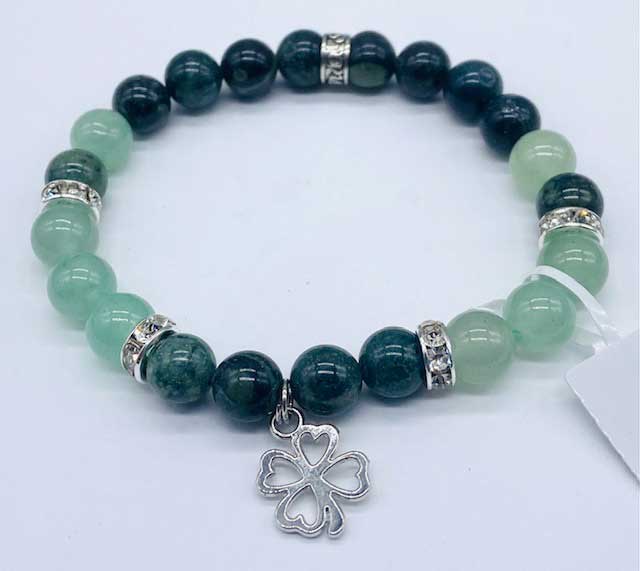 8mm Kambaba Jasper, Green Aventurine, Clover bracelet